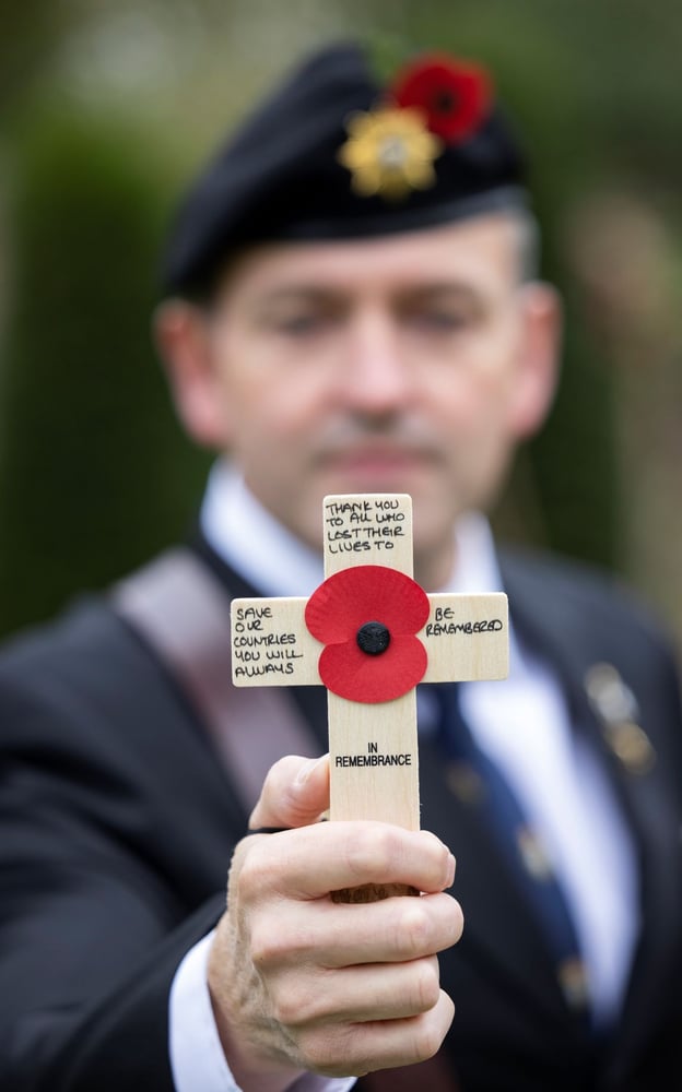 Handwritten dedication on the RBL cross-shaped tribute